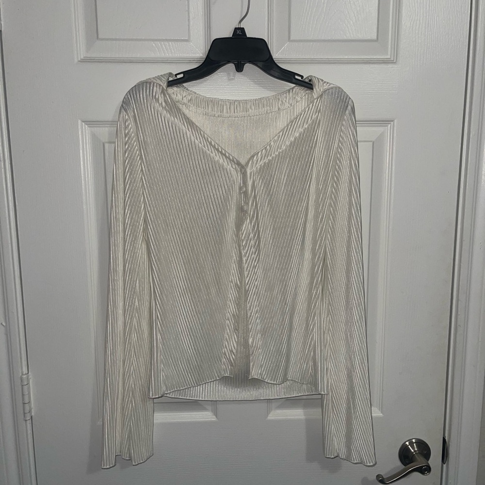 Long Sleeve Half Buttoned Down Cream Women's Blouse